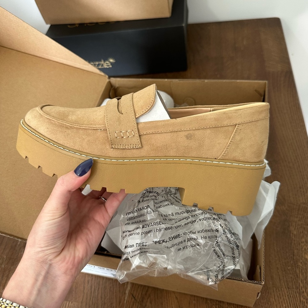 JustFab Tan Chunky Suede Loafers - Picture 3 of 3